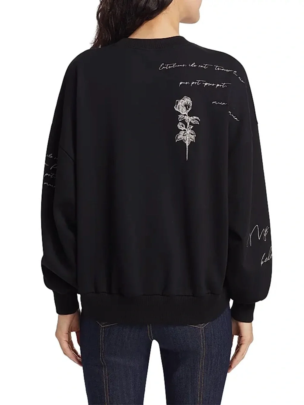 Cinq à Sept Embellished Sweatshirt Mon Amour Brandy Women’s S Black Crew Cotton.